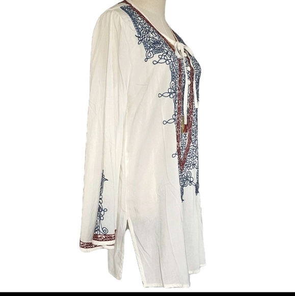 Johnny Was Biya Women's Cossima Embroidered Ivory Bohemian Tunic Blouse  Medium - Picture 3 of 16
